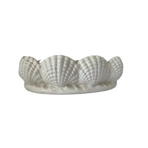 Vintage White Ceramic Seashell Planter‎ Scalloped Coastal Shell Bowl Pot Glossy